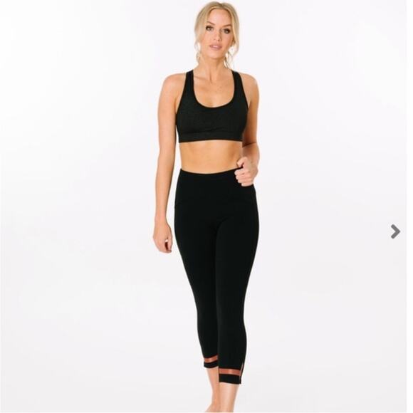 ZYIA Active Black leather Strap Deluxe High Rise cropped Leggings woman’s large - Picture 1 of 12